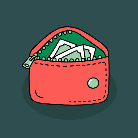 Wallet with money. Vector illustration in doodle style. Isolated on green background.のイラスト素材