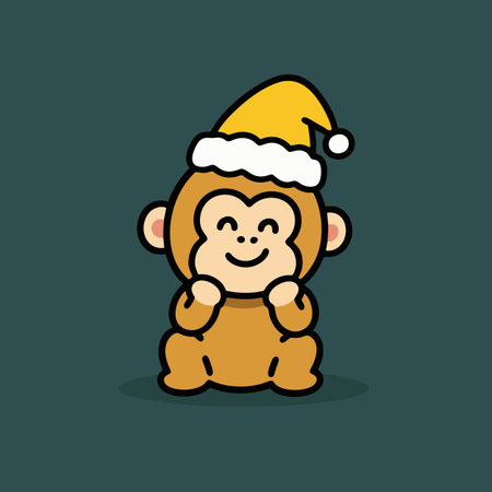 Cute monkey with santa hat. Merry Christmas and Happy New Year. Vector illustrationのイラスト素材
