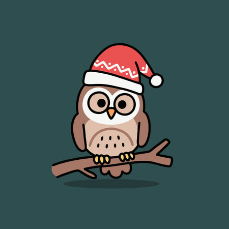 Cute cartoon owl in a christmas hat. Vector illustration.のイラスト素材