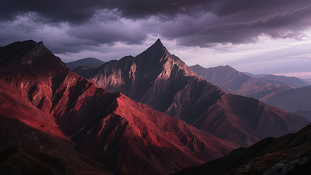Mountain landscape at sunset. Panoramic view of the mountains
