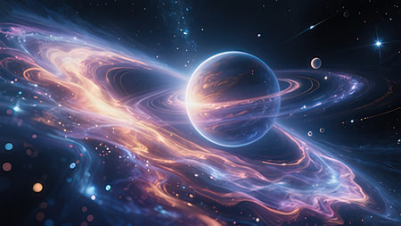Abstract space background with planets, stars and nebula. 3d rendering