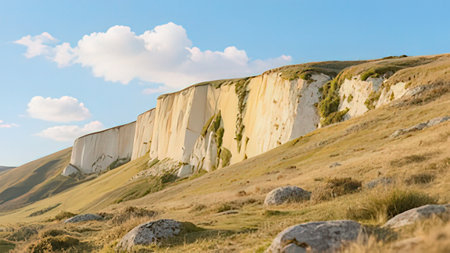 White chalk cliffs on the dunes of Etretat, Normandy, France