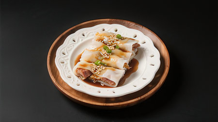 Crispy spring rolls with sesame seeds on a white plate