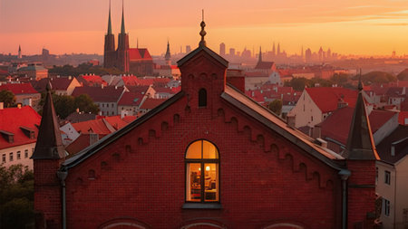 Cityscape of the old town of Tallinn at sunset, Estonia
