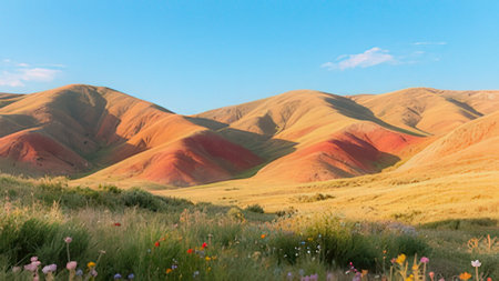 Beautiful panoramic view of the colorful mountains in Kyrgyzstan