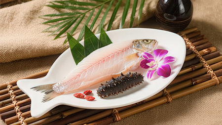 Sashimi in a white plate on a wooden table. Japanese food