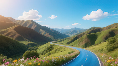 Winding road in the mountains. Summer landscape. Panorama.
