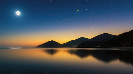 Beautiful landscape of Lake Baikal at night, Siberia, Russiaの写真素材