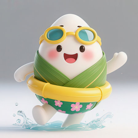 Easter egg character with sunglasses and green leaf on white background.