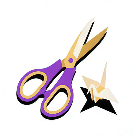 Scissors and paper applique on a white background. Vector illustration.