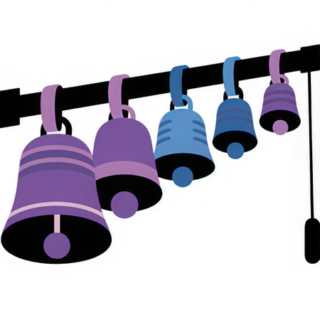 bells hang on a rope on a white background. vector illustration