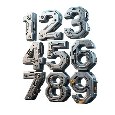 Mechanical alphabet made from metal parts. 3D rendering isolated on white background