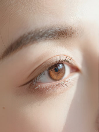 Close-up of a beautiful young woman's eye with long eyelashesの写真素材