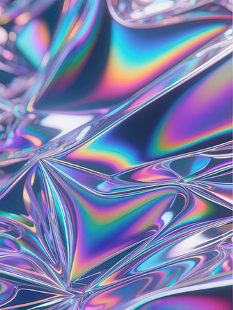 abstract background with iridescent holographic foil in blue and pink colorsの写真素材