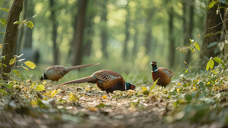 Pheasants in the autumn forest. Pheasants in the autumn forest.の写真素材