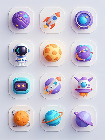 Cartoon space icons set. Vector illustration of a set of cartoon planets.