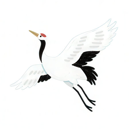 Japanese crane on a white background. 3D illustration, 3D rendering.の写真素材