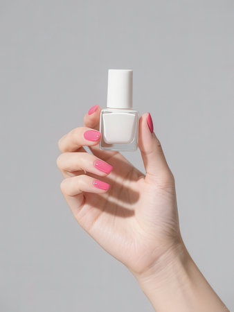 Female hand with pink nail design. Female hand with pink nail polish.の写真素材