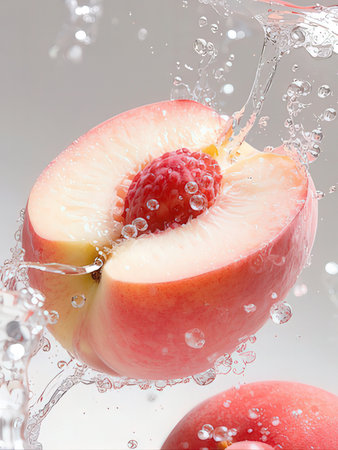 Fruit splashing in water on a white background, close-upの写真素材