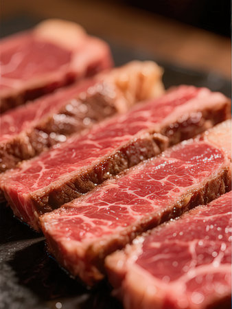 raw beef sirloin for japanese yakiniku on black plate