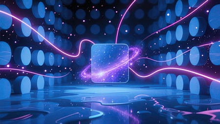 3d rendering of abstract technology background. Futuristic geometric shapes and glowing lights.