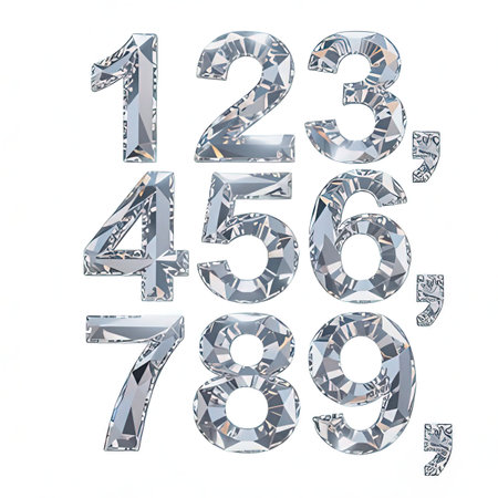 Diamonds set isolated on white background. 3d render of diamond numbers.の写真素材