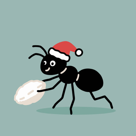 Ant with Santa Claus hat. Vector illustration in flat cartoon style.のイラスト素材