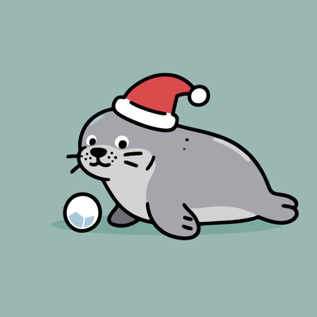 Cute seal with Santa Claus hat and ball, vector illustration.のイラスト素材
