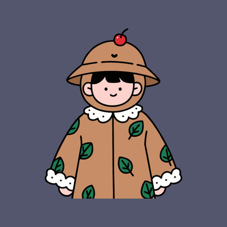 Cute little boy in a brown coat and hat. Vector illustration.のイラスト素材