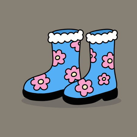 Pair of blue rubber boots with flowers. Vector illustration in flat style.のイラスト素材