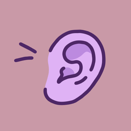 Ear icon. Vector illustration of a hearing aid in flat style.のイラスト素材