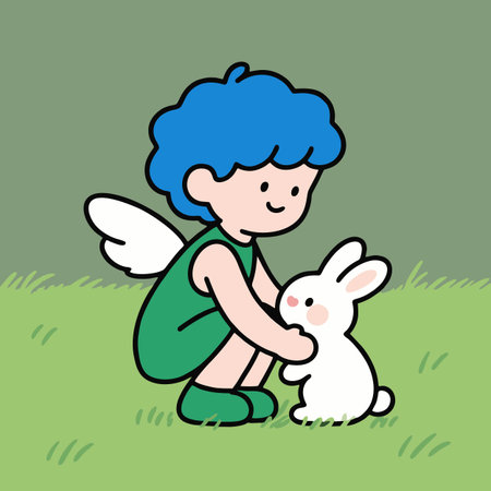 Little boy with a rabbit. Vector illustration in a flat style.のイラスト素材