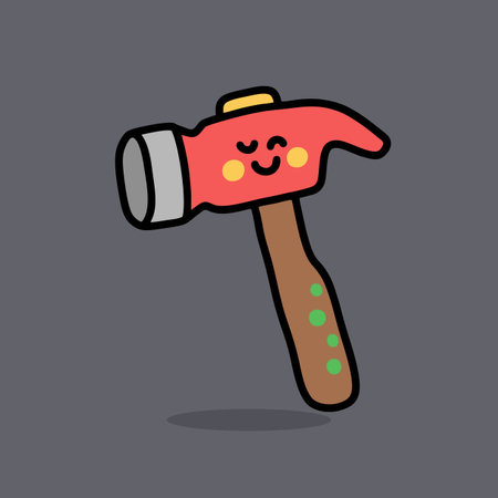Hammer cartoon character icon. Flat design style. Vector illustration.のイラスト素材