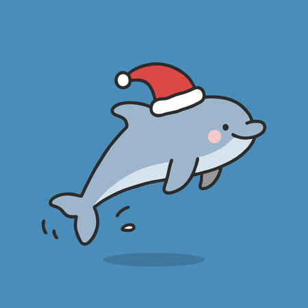Dolphin in Santa Claus hat. Vector illustration of a cute cartoon character.のイラスト素材