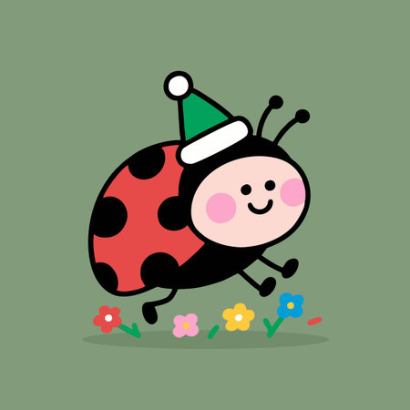 Cute ladybug with a hat and flowers. Vector illustration.のイラスト素材