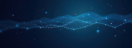 Futuristic technology wave with glowing particles. Big data visualization.