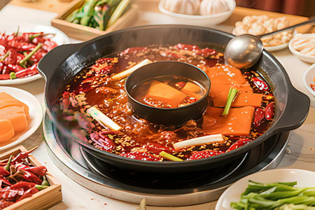 jjamppong, hot pot on the tableの写真素材