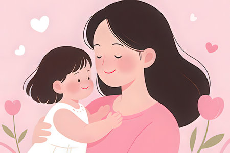 Mother holding her baby in her arms. Happy family. Vector illustration.の写真素材