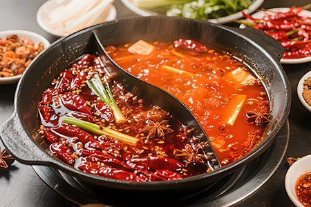 Korean cuisine, beef and vegetables in spicy sauce in hot potの写真素材