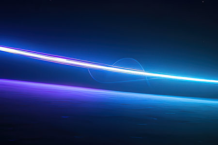Futuristic abstract background with glowing lines and planets in space.