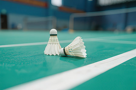 shuttlecock on badminton court, badminton gameの写真素材
