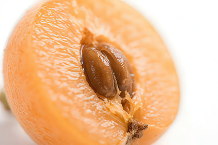 Close-up of a loquat fruit on a white background