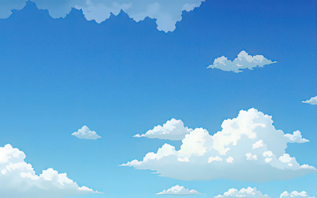 Blue sky background with white clouds. Cumulus clouds. 3D illustration