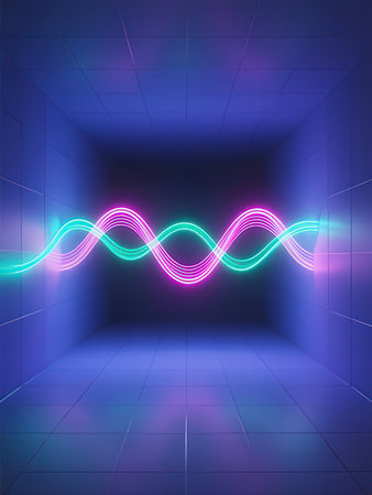 Neon glowing lines in a dark room, 3d render illustration