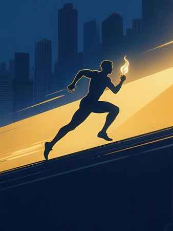 Running man in the city. Silhouette of a runner. Vector illustrationの写真素材