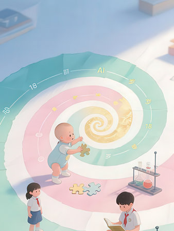 3d illustration of children playing puzzle game in the children's room