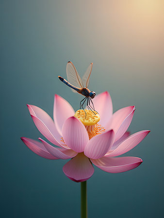 Dragonfly on the lotus flower. Beautiful nature scene with dragonfly.の写真素材