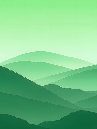 Landscape with mountains and green hills. Abstract nature background. Digital illustration.