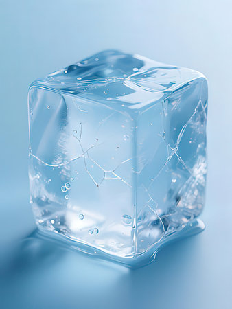 close up of ice cube on blue background with copy space for textの写真素材