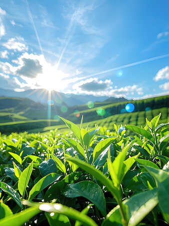 Tea Plantation in the morning, tea plantation in Taiwan.の写真素材
